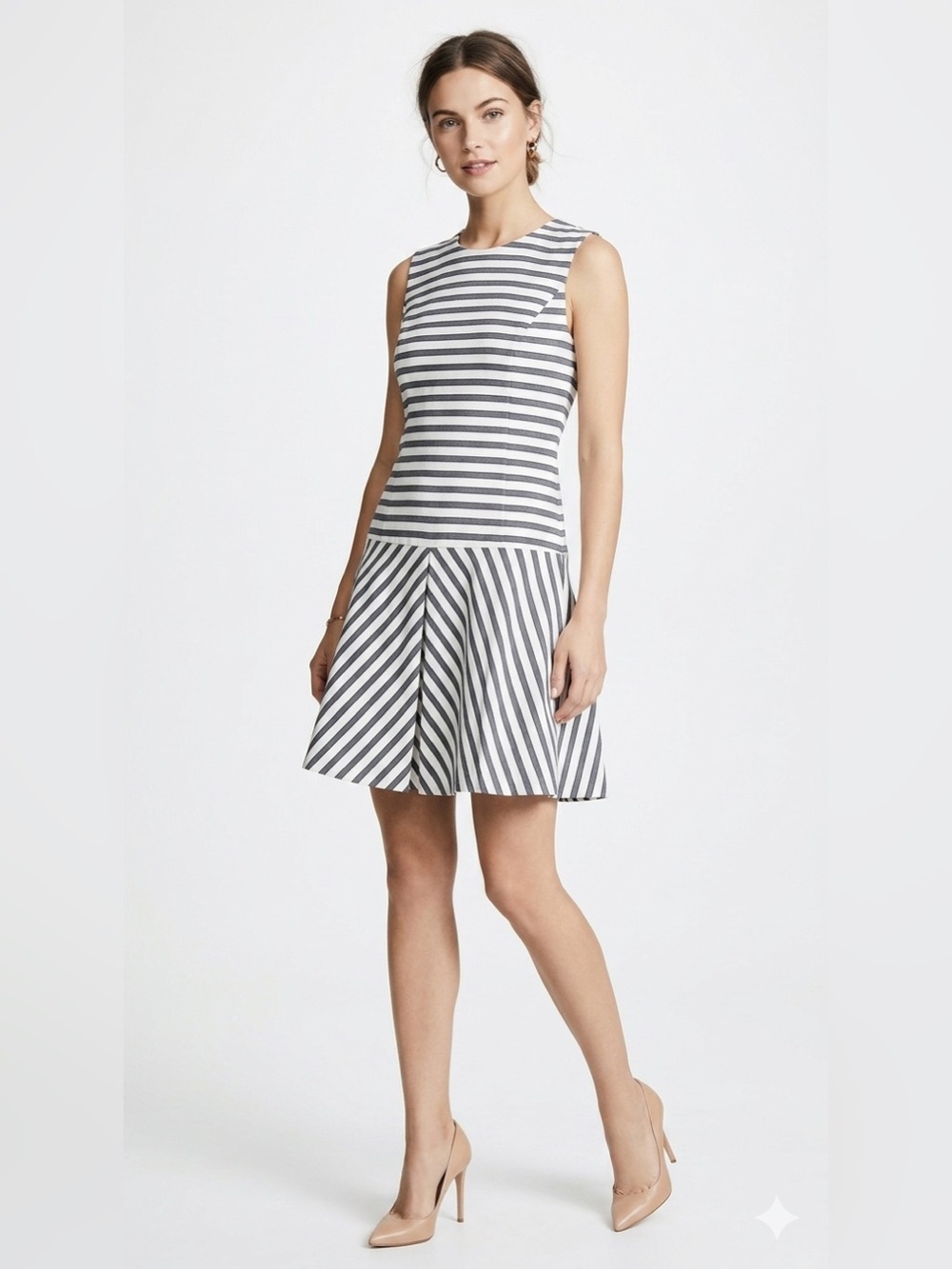 Theory Fit and Flare Dress Stripe Sleeveless Alaqua Cotton Skater Size 4